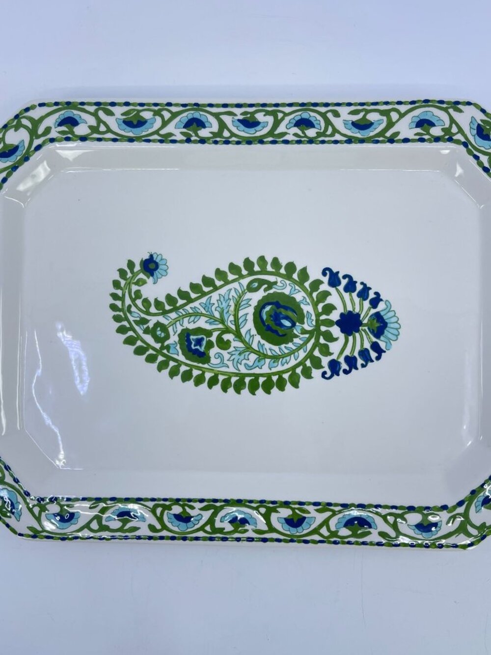 vintage pottery barn paisley rectangular serving platter with floral border